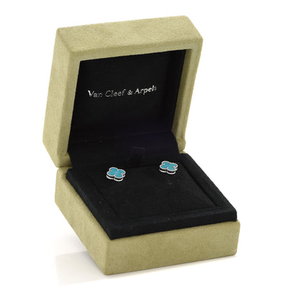 Van Cleef & Arpels 18K White Gold Turquoise Sweet Alhambra Earrings 5 of 5