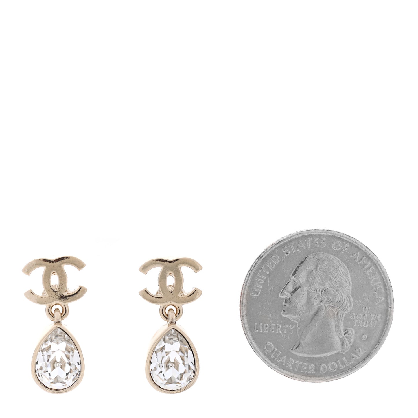 Crystal CC Tear Drop Earrings Gold