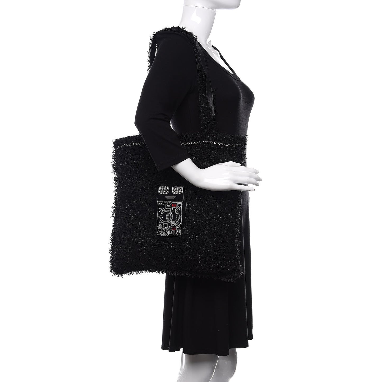 Tweed Resin Strass Large Robot Shopping Bag Black