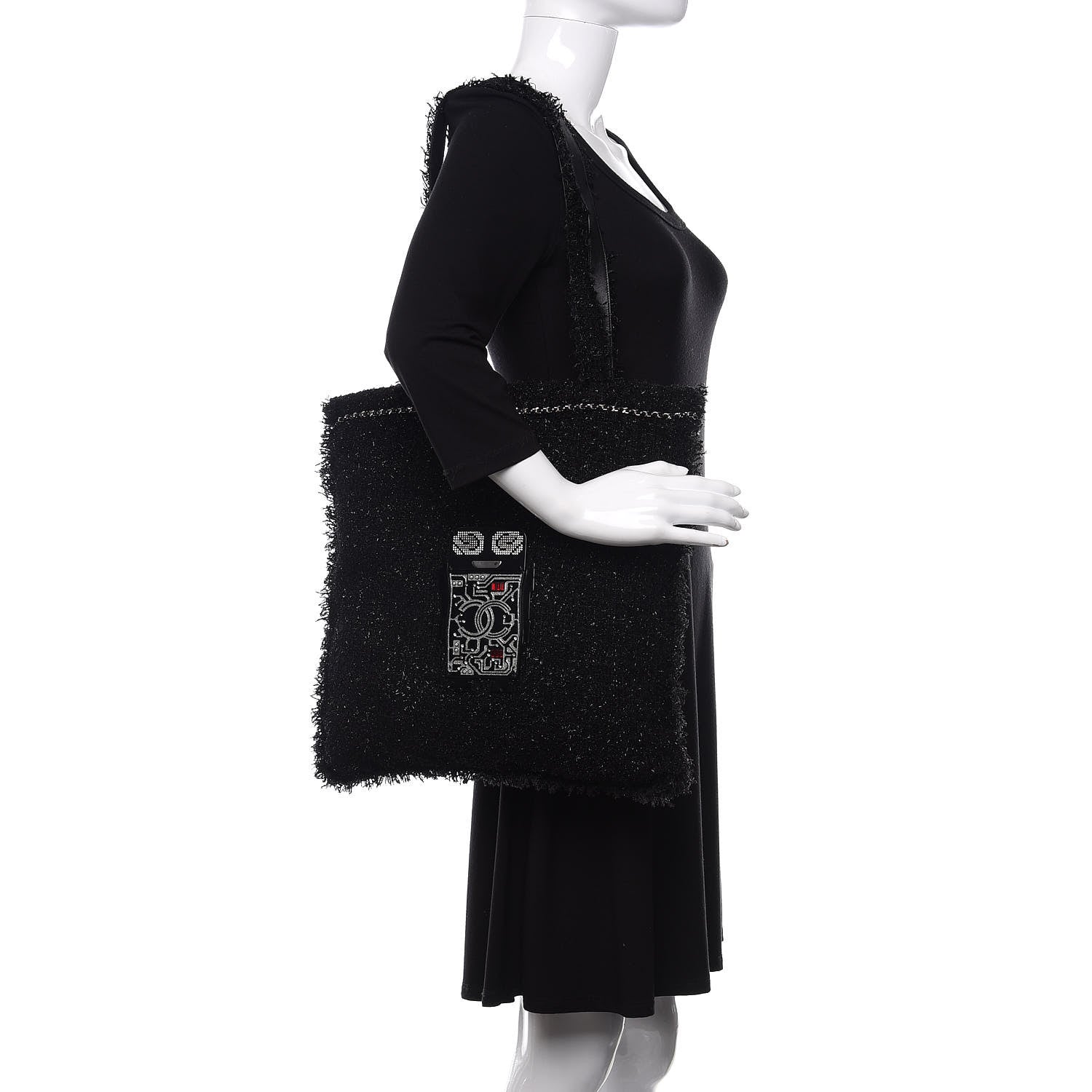 Chanel Tweed Resin Strass Large Robot Shopping Bag Black 2 of 10