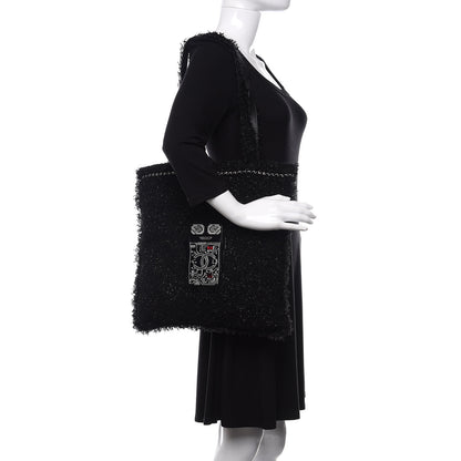 Chanel Tweed Resin Strass Large Robot Shopping Bag Black 2 of 10