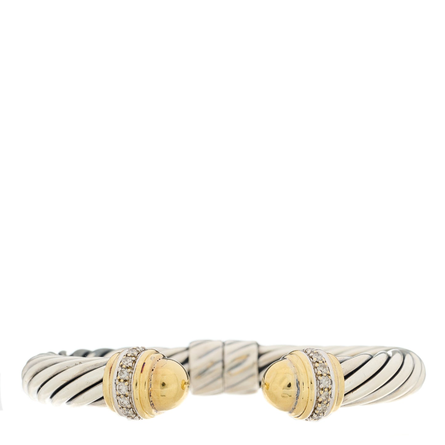 Sterling Silver 18K Yellow Gold Diamond 10mm Cable Classics Dome Bracelet