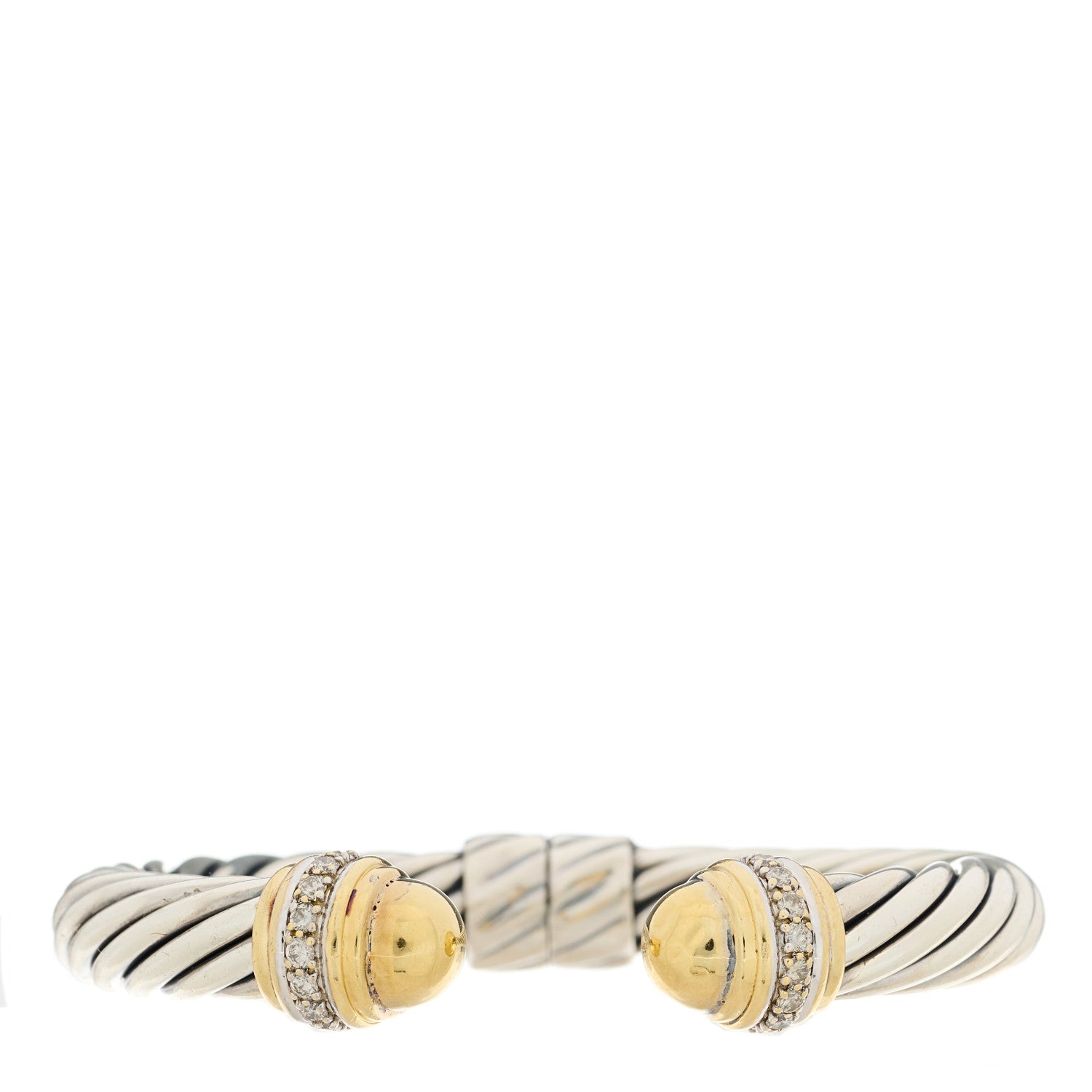 David Yurman Sterling Silver 18K Yellow Gold Diamond 10mm Cable Classics Dome Bracelet 1 of 4