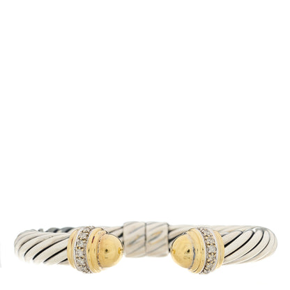 David Yurman Sterling Silver 18K Yellow Gold Diamond 10mm Cable Classics Dome Bracelet 1 of 4