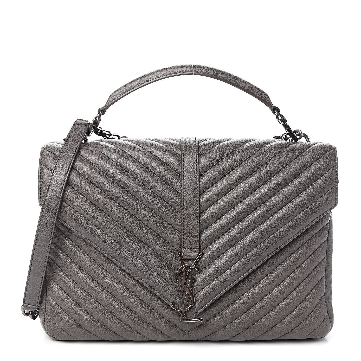 Saint Laurent Sheepskin Matelasse Chevron Monogram Large College Satchel Light Coal 1 of 12