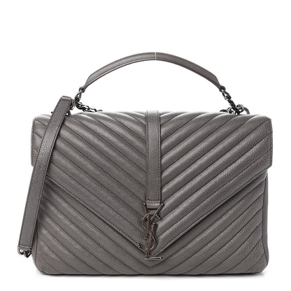 Saint Laurent Sheepskin Matelasse Chevron Monogram Large College Satchel Light Coal 1 of 12