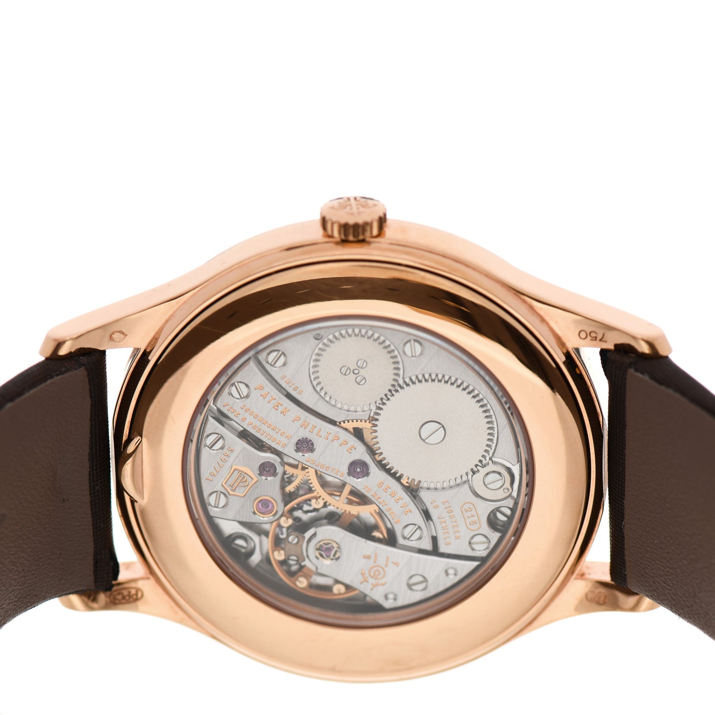 18K Rose Gold Satin Diamond Bezel 33mm Calatrava Manual Winding Watch Brown 4897R-001