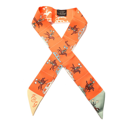 Hermes Silk Parade CG Twilly Corail Vert Amande Brun 1 of 4