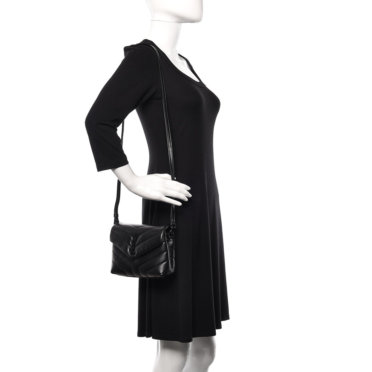 Calfskin Y Quilted Monogram Toy Loulou Crossbody Bag Black