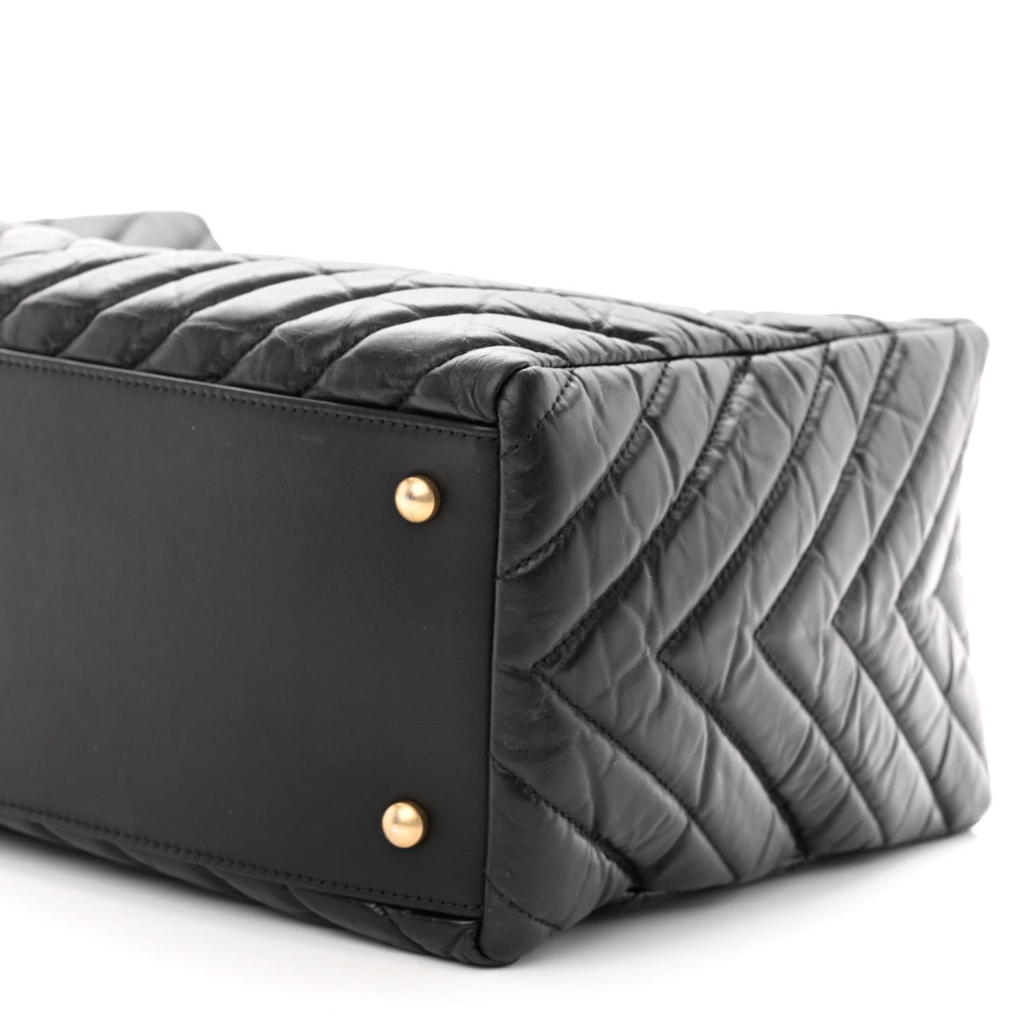 Aged Calfskin Chevron Coco Handle Shopping Tote Black