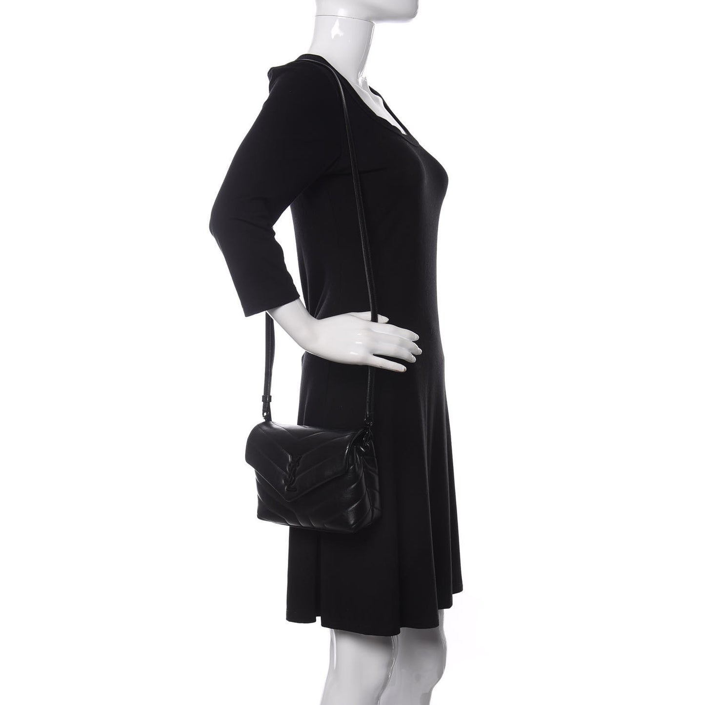 Calfskin Y Quilted Monogram Toy Loulou Crossbody Bag Black
