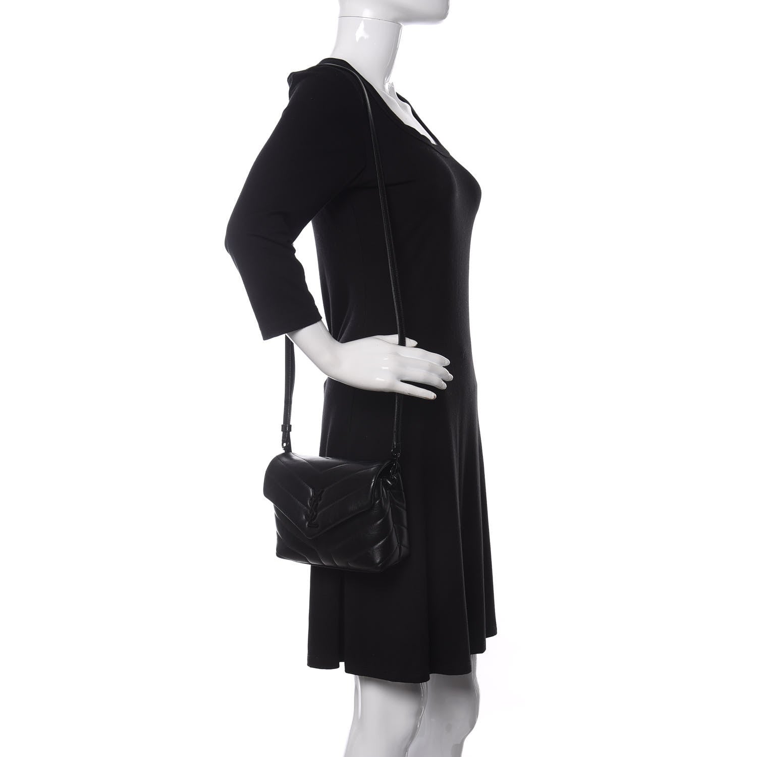 Saint Laurent Calfskin Y Quilted Monogram Toy Loulou Crossbody Bag Black 2 of 10