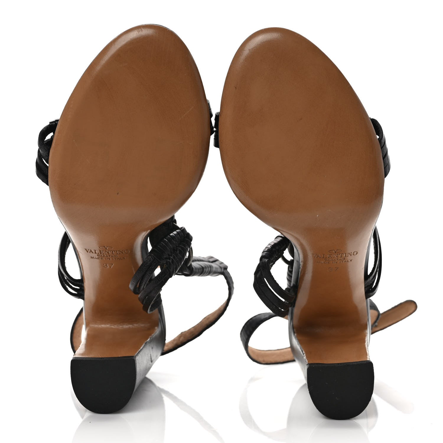 Valentino Garavani Calfskin Turquoise Braided Scarab Sandals 37 Black 5 of 7