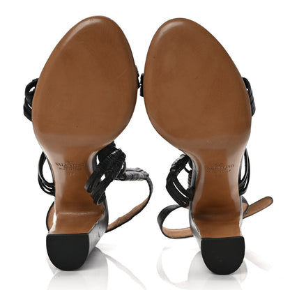 Valentino Garavani Calfskin Turquoise Braided Scarab Sandals 37 Black 5 of 7