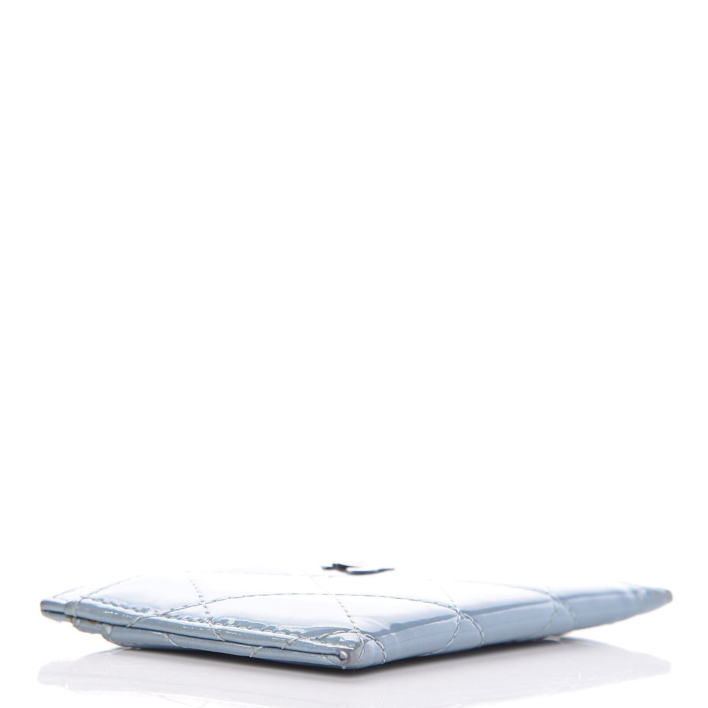 Patent Calfskin Quilted Card Holder Light Blue