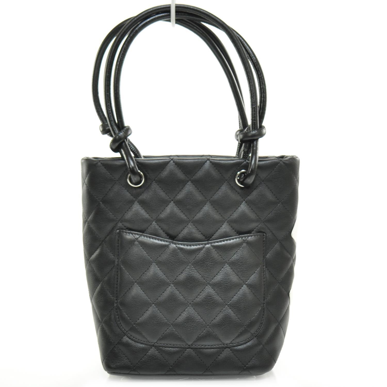 Chanel Calfskin Quilted Small Cambon Tote Black White 4 of 11