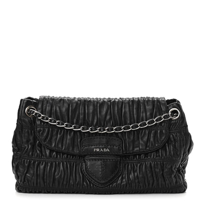 Prada Nappa Gaufre Flap Chain Shoulder Bag Black 1 of 9