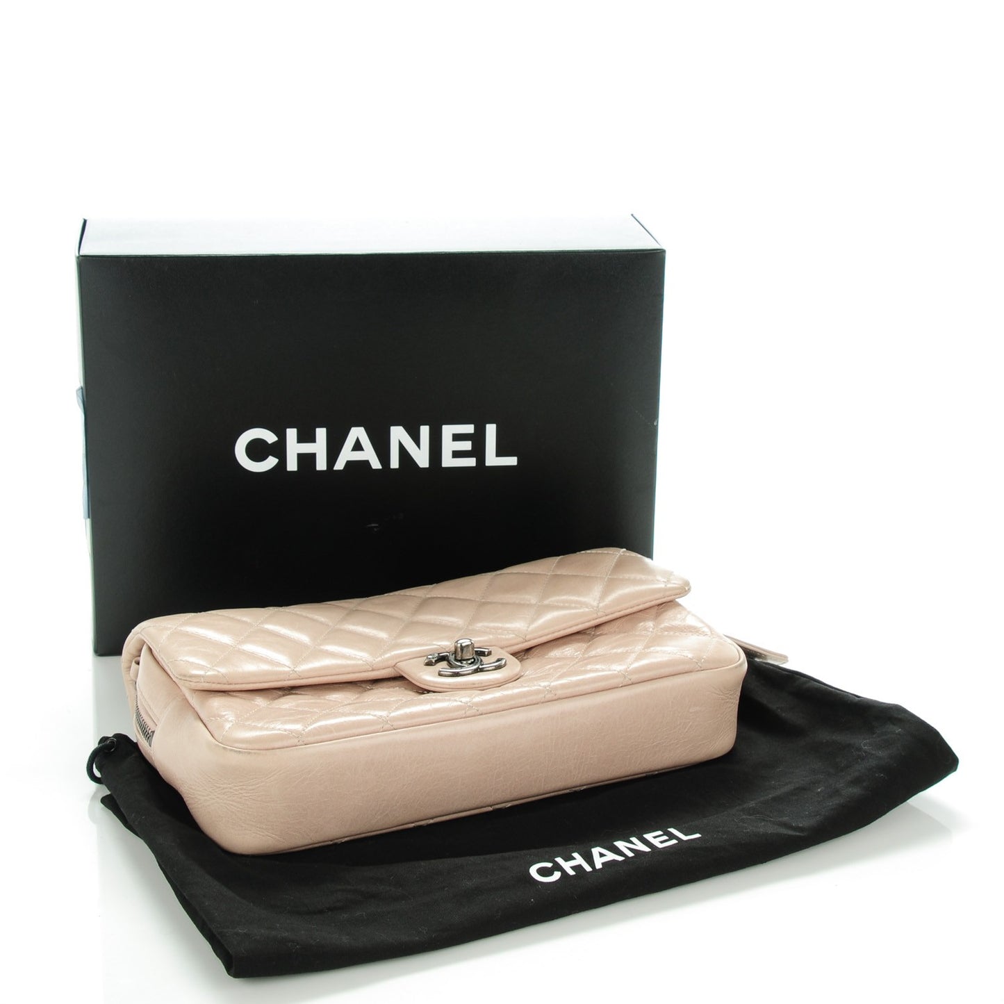 Glazed Calfskin Quilted Medium Duo Color Flap Light Pink