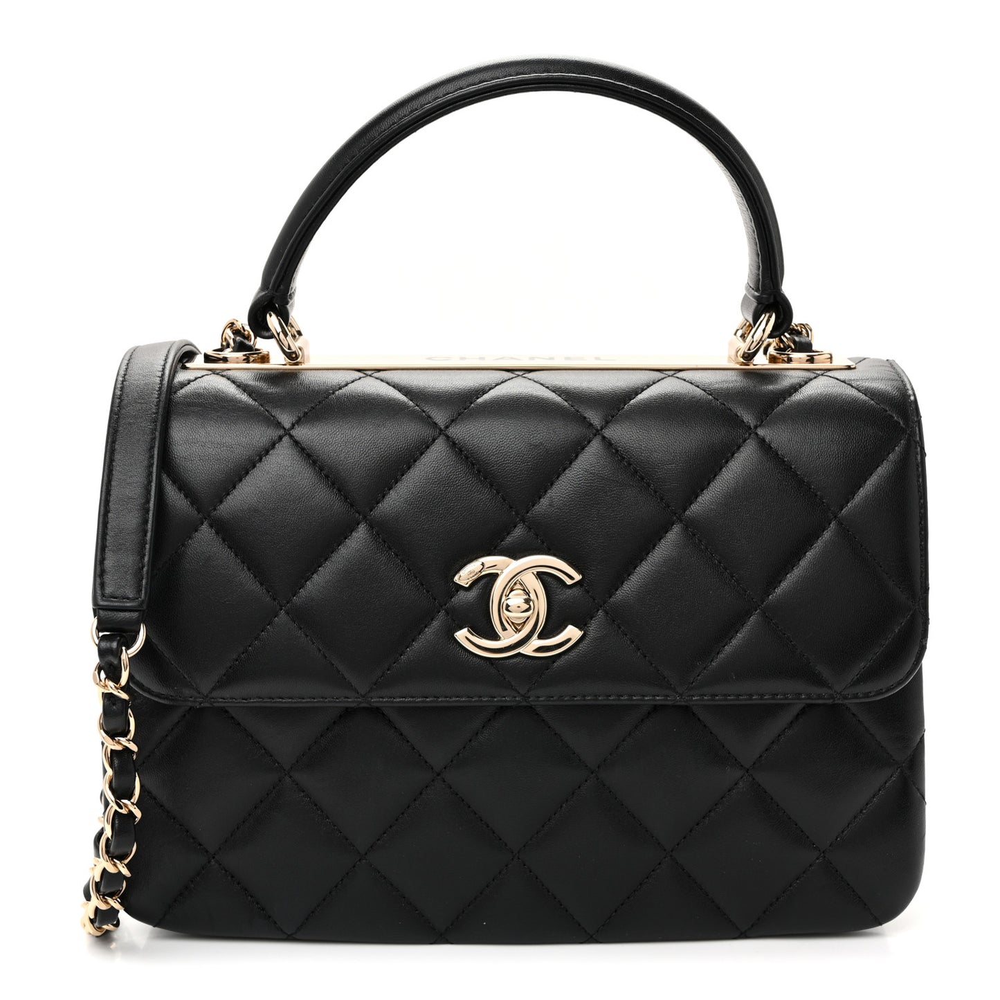 Lambskin Quilted Small Trendy CC Dual Handle Flap Bag Black