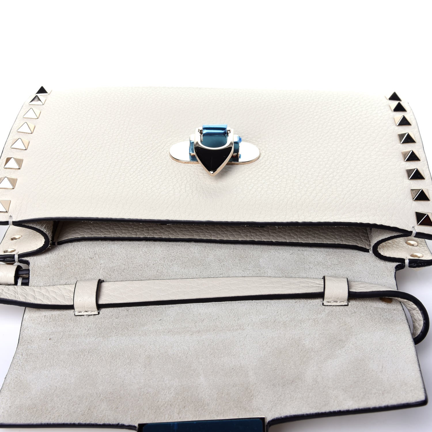 Valentino Garavani Pebbled Calfskin Small Rockstud Overlay Flap Shoulder Bag Light Ivory 9 of 10