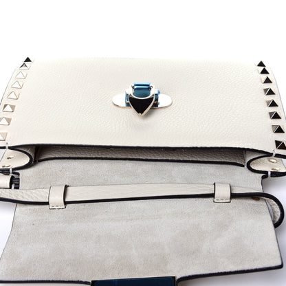 Valentino Garavani Pebbled Calfskin Small Rockstud Overlay Flap Shoulder Bag Light Ivory 9 of 10