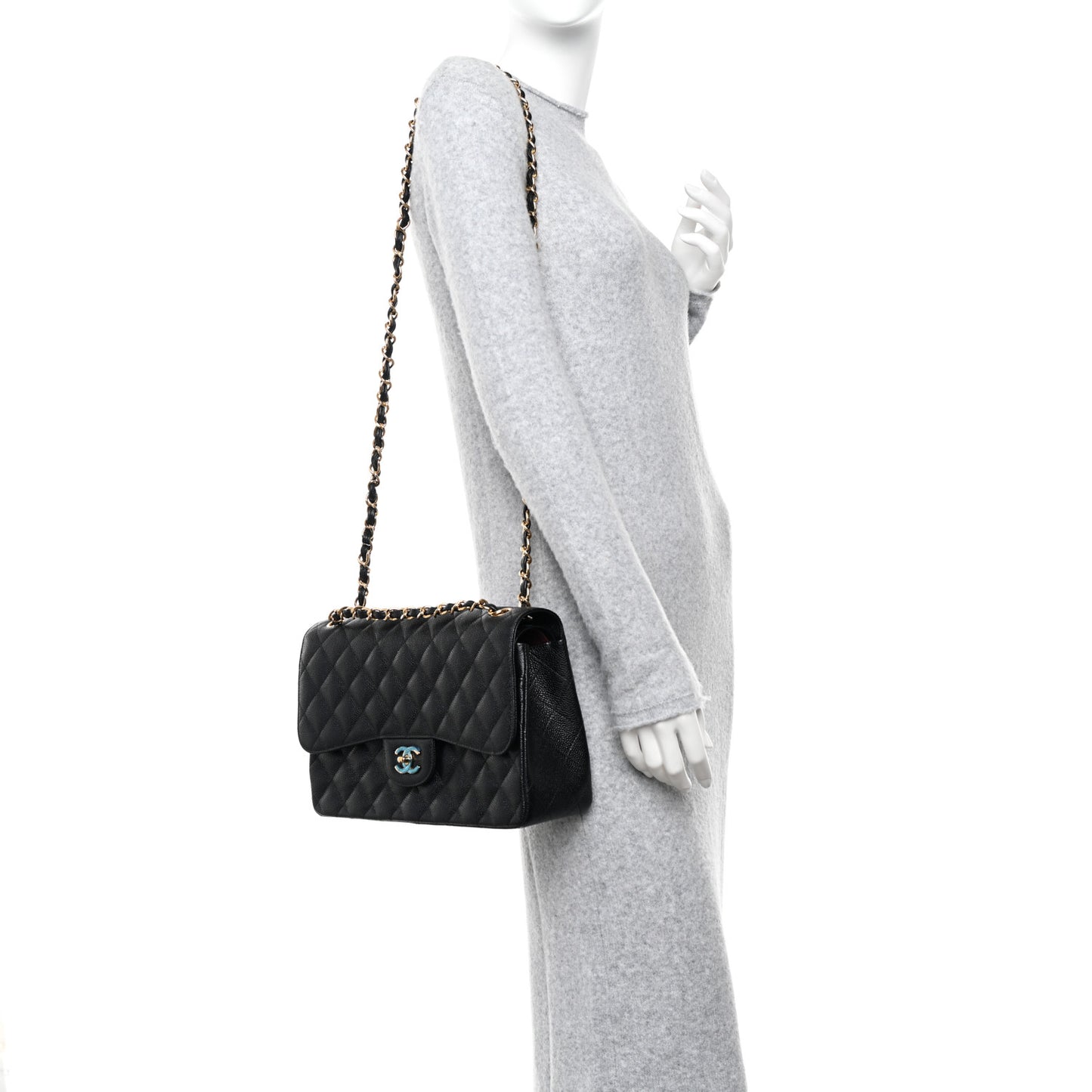 Caviar Quilted Jumbo Double Flap Black
