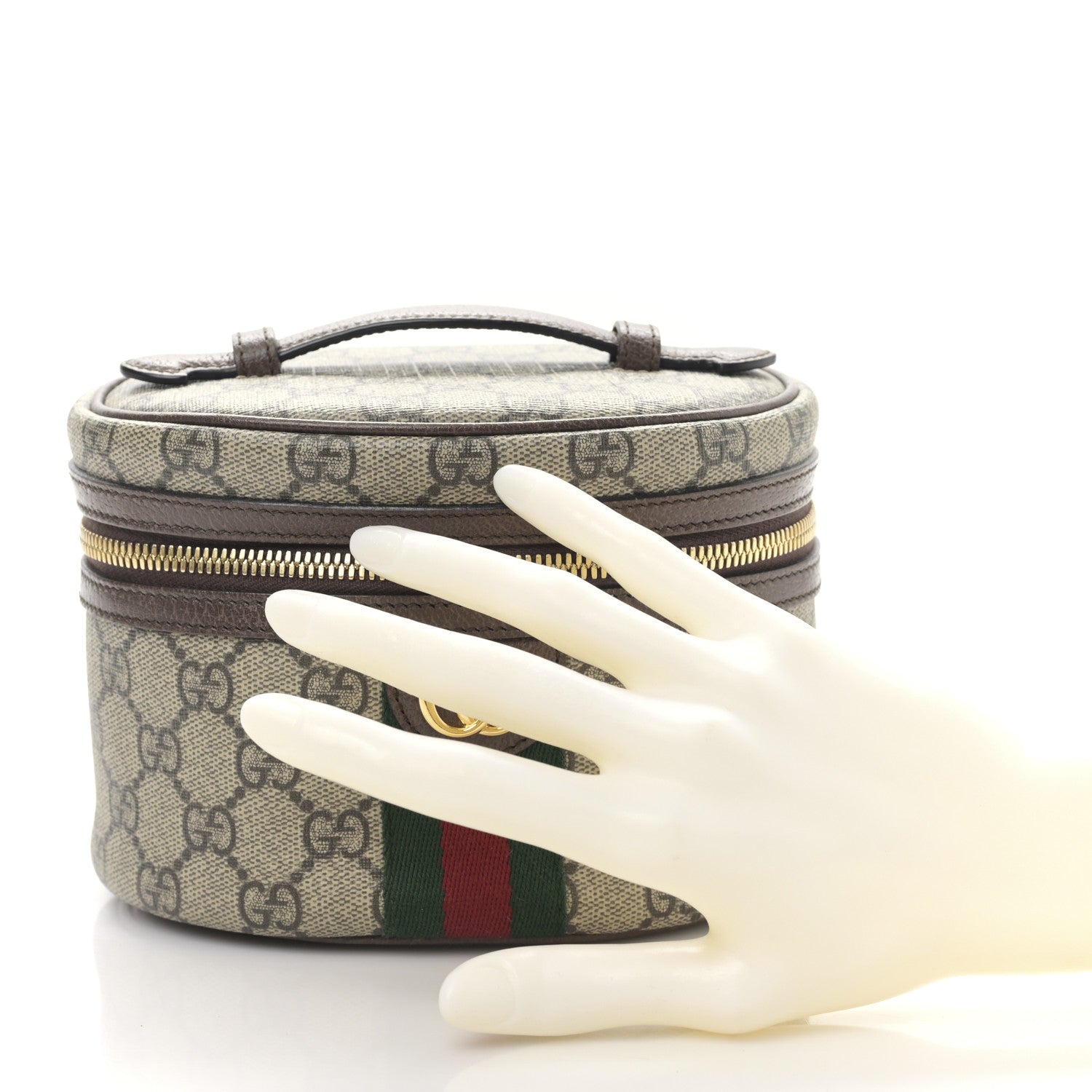 Gucci GG Supreme Monogram Textured Calfskin Web Ophidia Vanity Cosmetic Case Beige Ebony New Acero 2 of 9