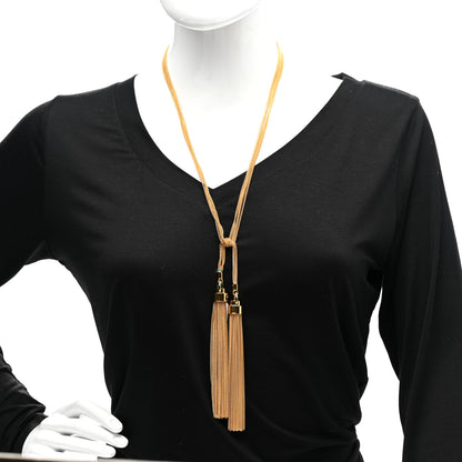 Saint Laurent Brass Double Tassel Necklace Gold 2 of 5