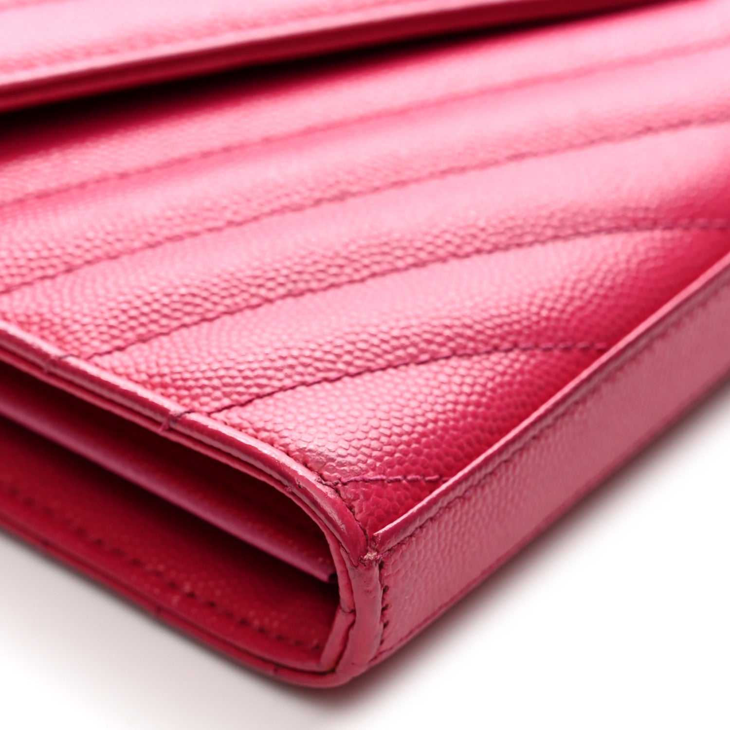 Saint Laurent Grain De Poudre Matelasse Chevron Monogram Chain Wallet Lipstick Fuchsia 14 of 15