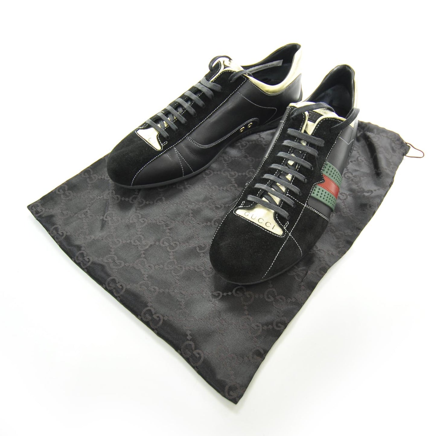 Mens Suede and Leather Perforated Web Sneakers 9 Black
