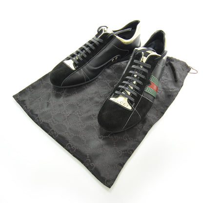 Gucci Mens Suede and Leather Perforated Web Sneakers 9 Black 2 of 8