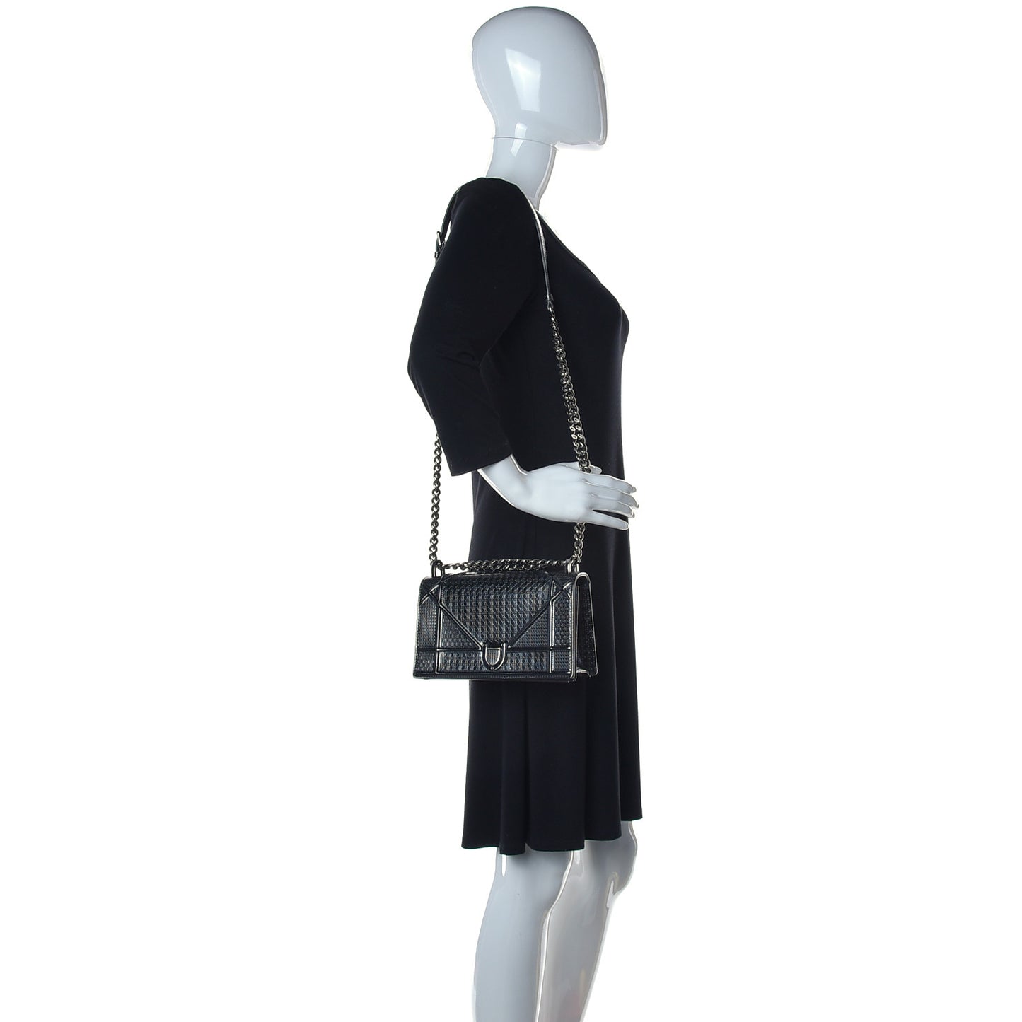 Metallic Patent Micro-Cannage Small Diorama Flap Bag Onyx Black