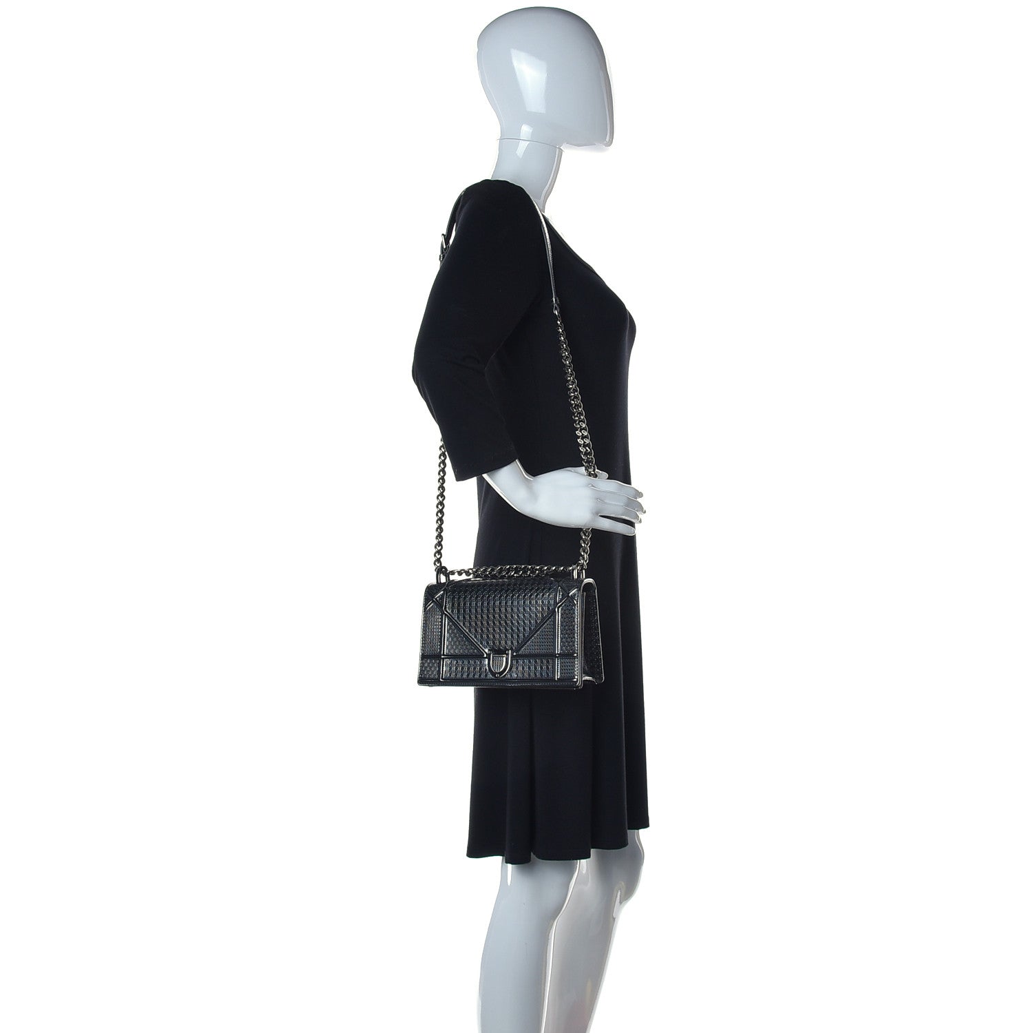 Christian Dior Metallic Patent Micro-Cannage Small Diorama Flap Bag Onyx Black 2 of 11