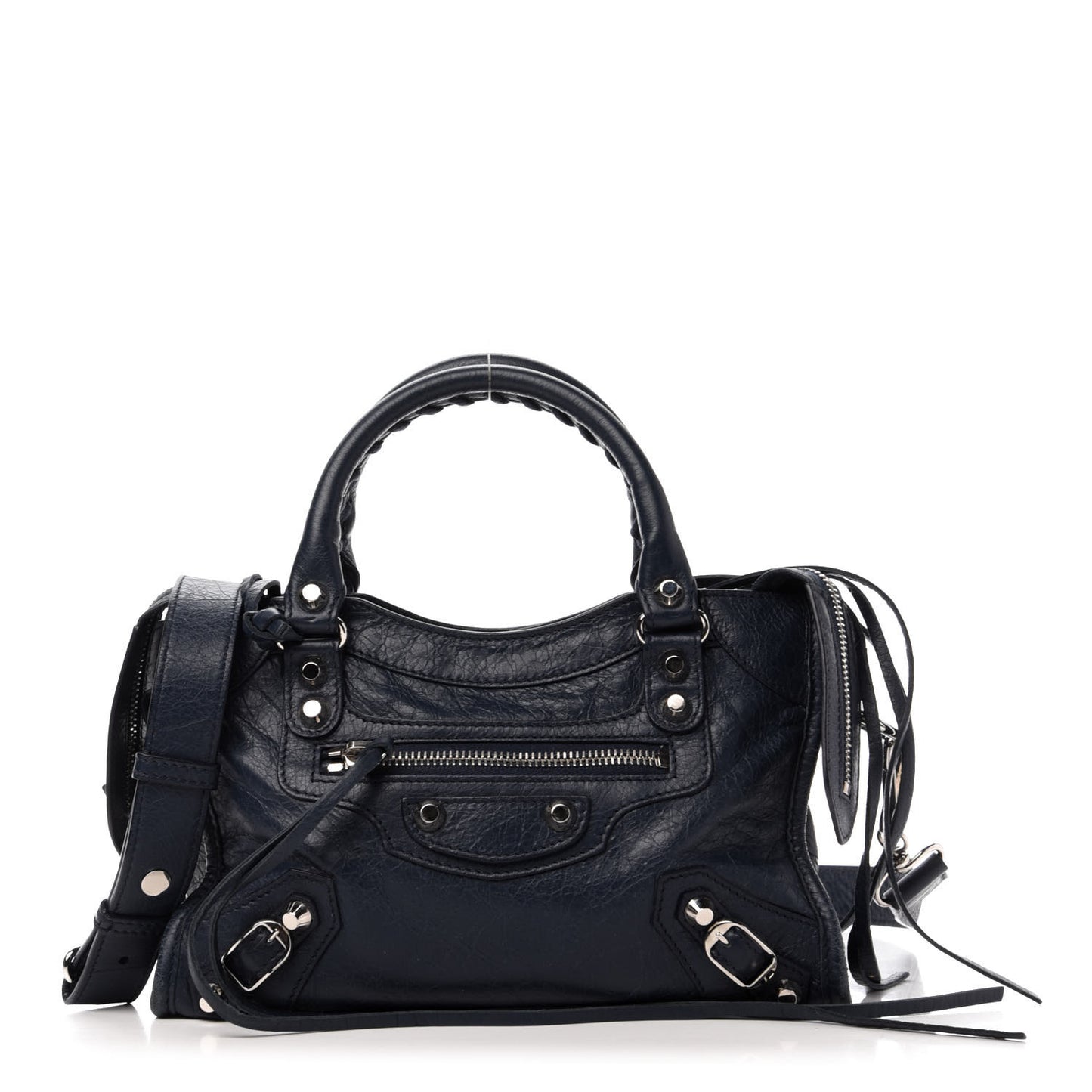 Agneau Classic Silver Hardware Mini City Bleu de Minuit