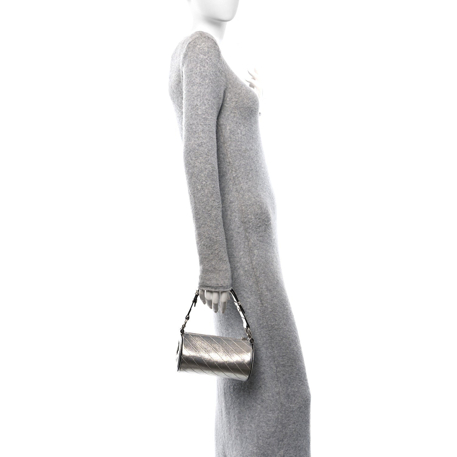Gucci Sakai Be Green Calfskin Diagonal Stitched Mini Blondie Barrel Shoulder Bag Silver 2 of 10