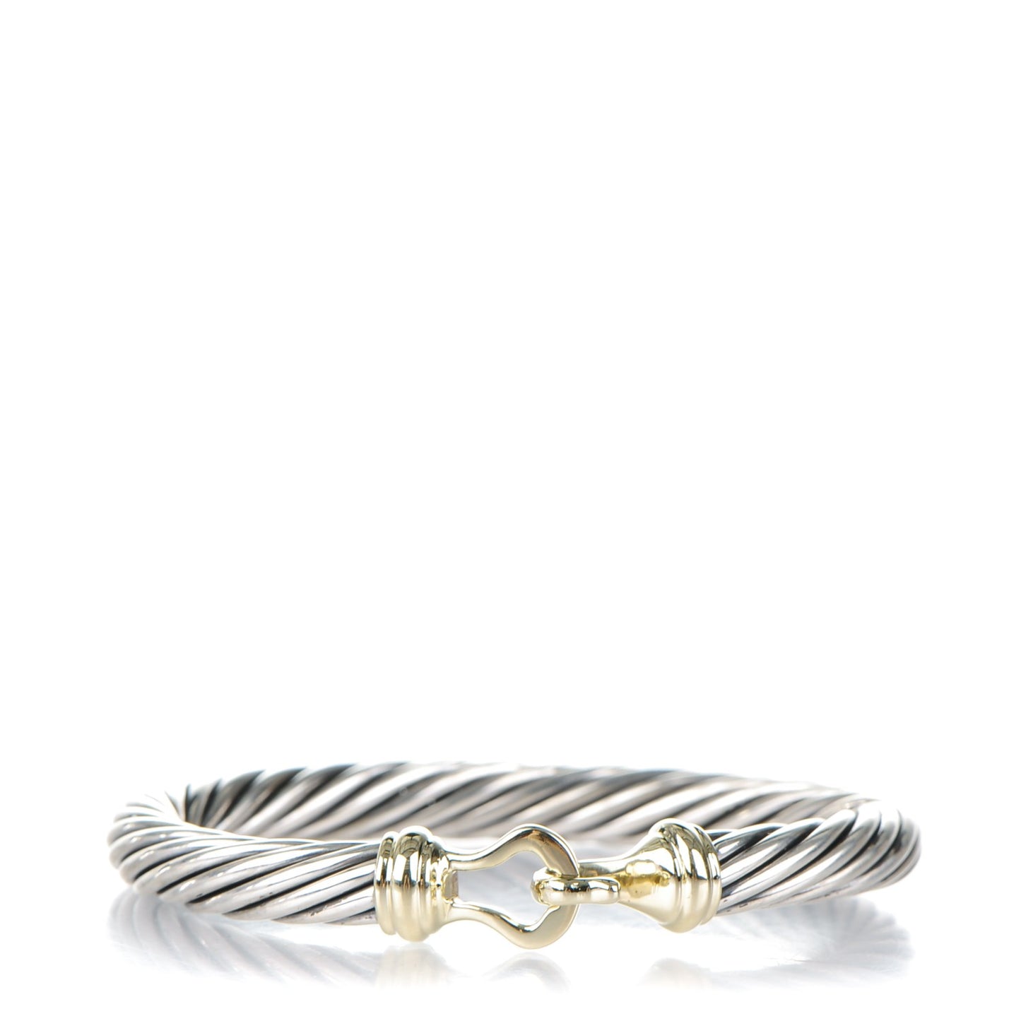Sterling Silver 14K Yellow Gold 7mm Cable Classic Buckle Bracelet
