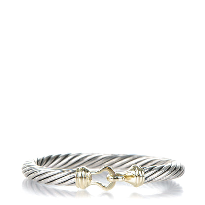 David Yurman Sterling Silver 14K Yellow Gold 7mm Cable Classic Buckle Bracelet 1 of 4