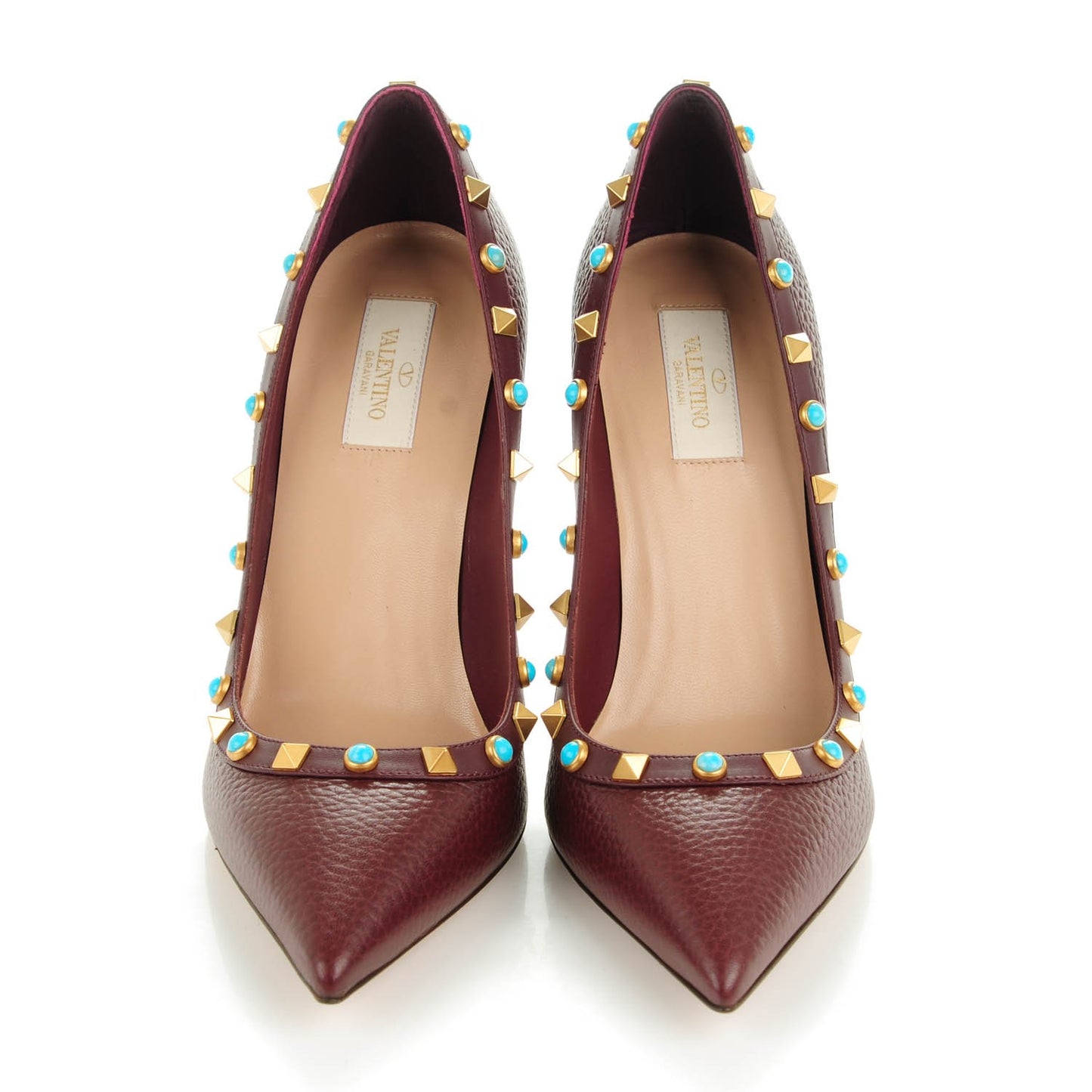 Pebbled Calfskin Rockstud Rolling 100mm Pumps 39.5 Rubin