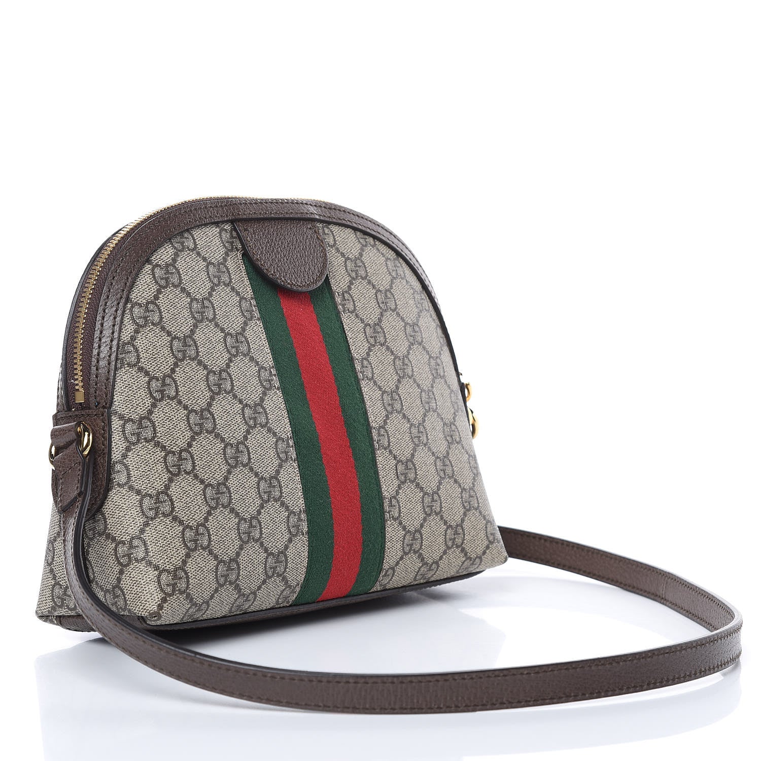 Gucci GG Supreme Monogram Textured Dollar Calfskin Web Small Ophidia Dome Shoulder Bag Beige Ebony New Acero 3 of 9