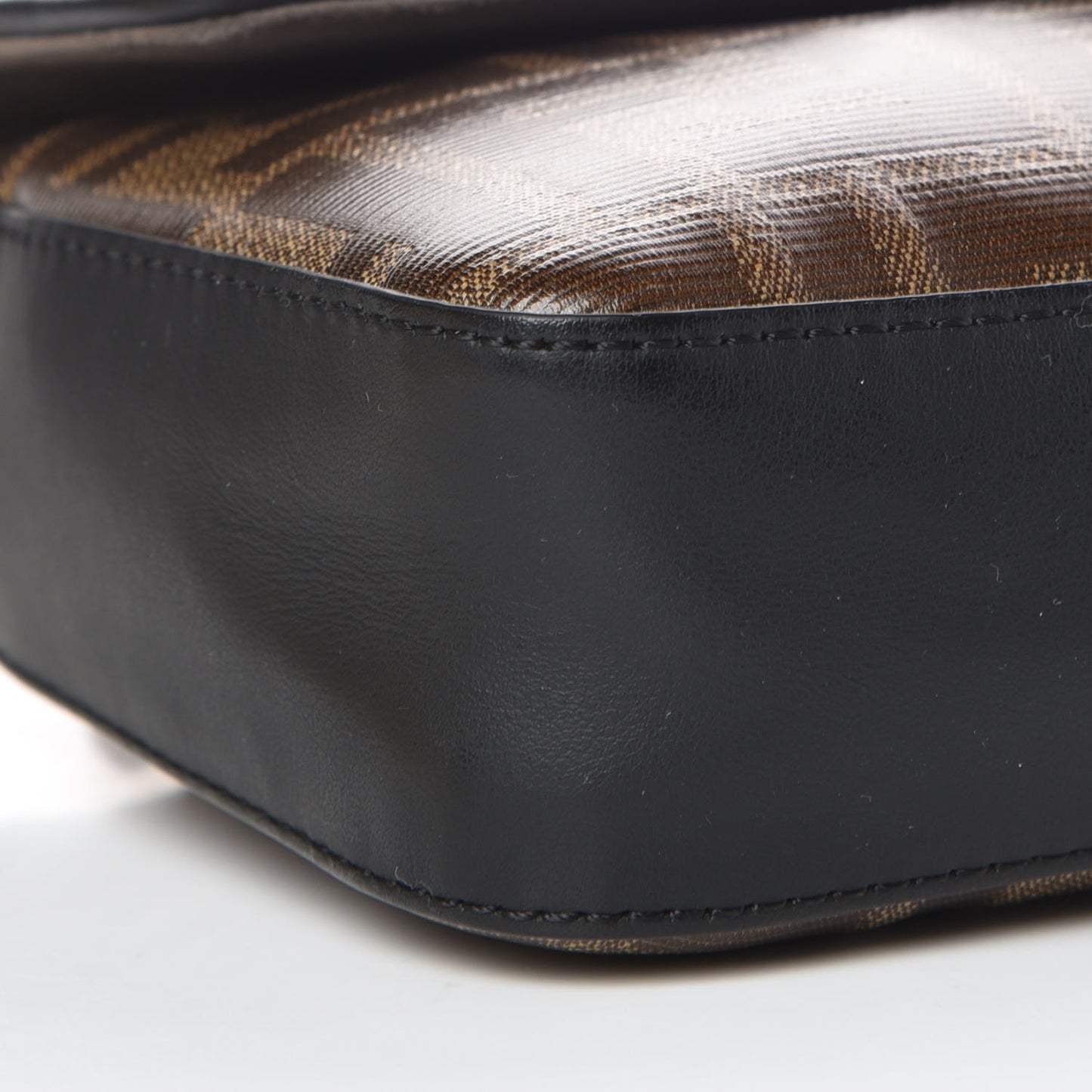 Glazed Fabric Vitello Century FF 1974 Stamp Patch Mini Double F Crossbody Bag Mogano Panna Black