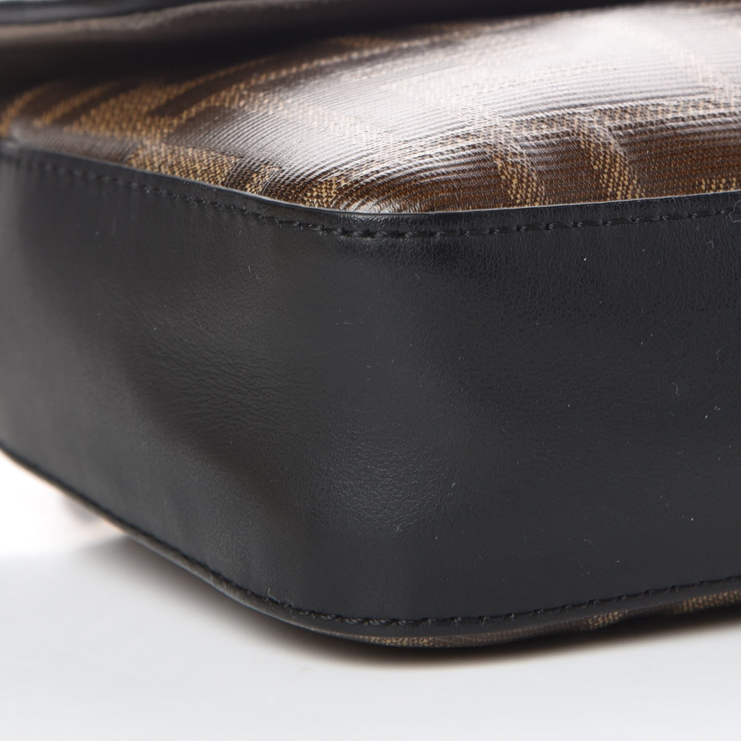 Fendi Glazed Fabric Vitello Century FF 1974 Stamp Patch Mini Double F Crossbody Bag Mogano Panna Black 8 of 11