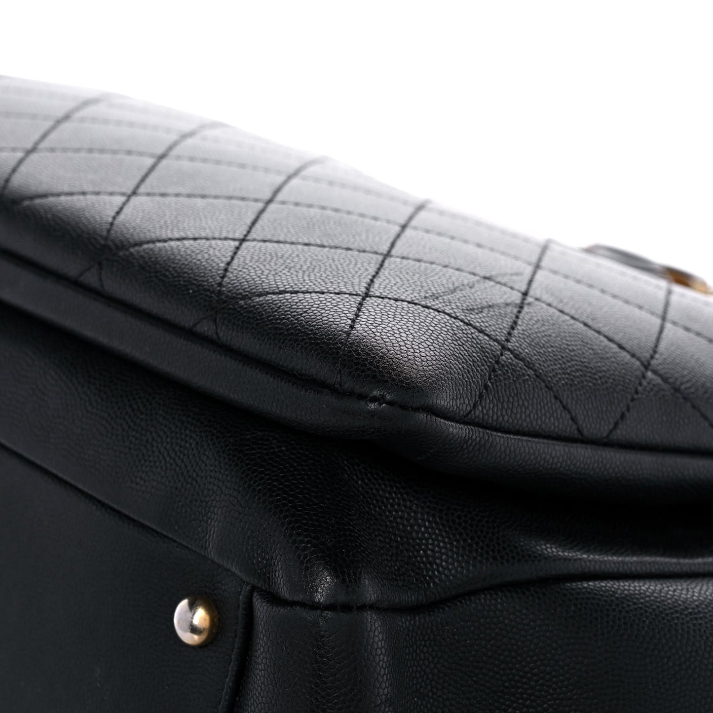 Grained Calfskin Stitched Lady Coco Top Handle Tote Black