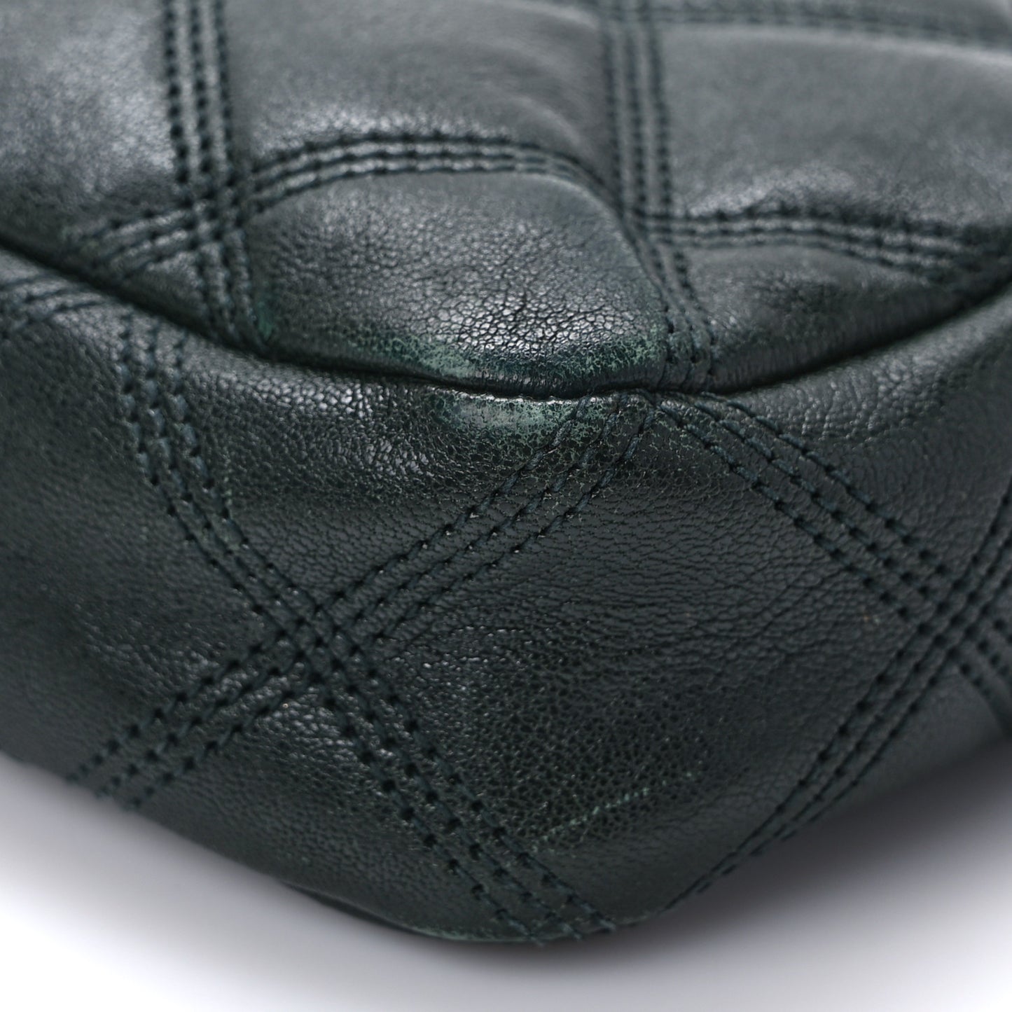 Grained Lambskin Quilted Mini Becky Double Zip Bag Dark Green