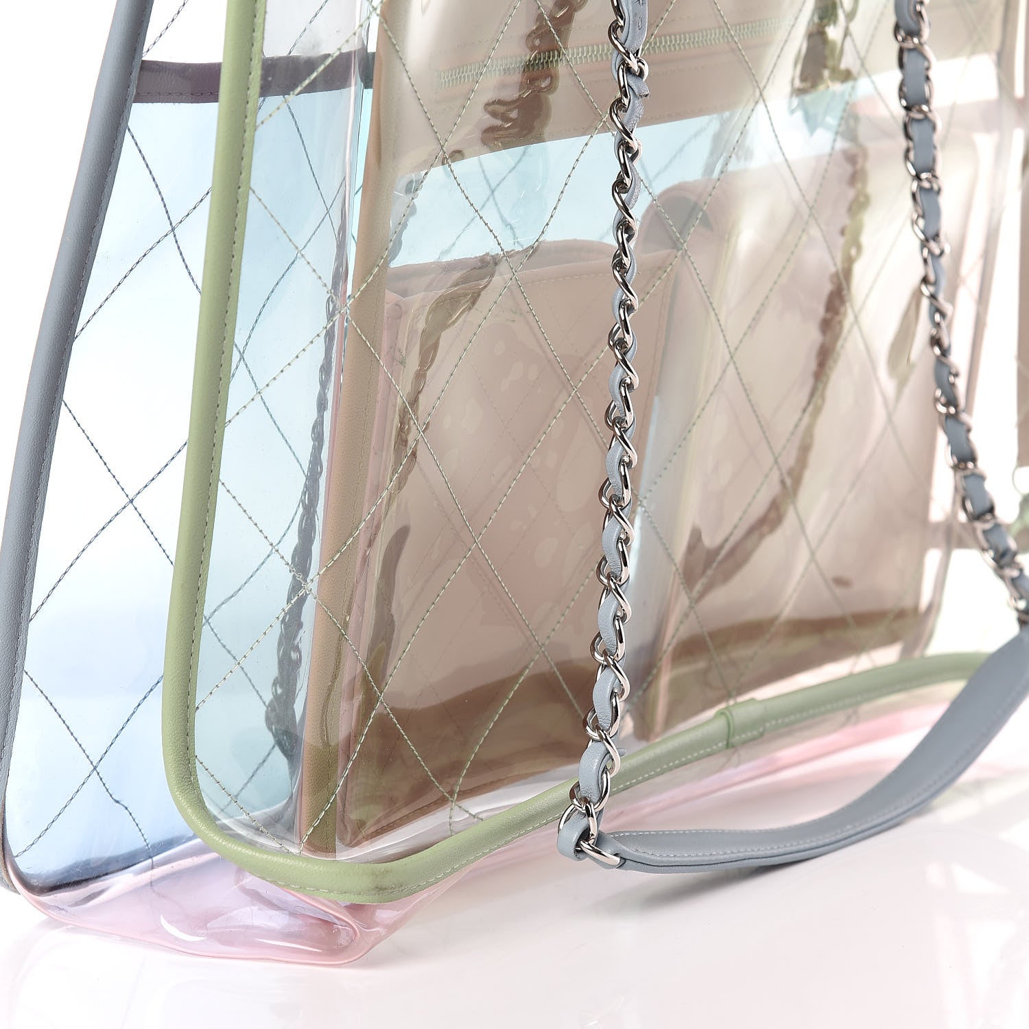 Chanel Lambskin PVC Quilted Medium Coco Splash Shopping Bag Blue Green Pink 8 of 10