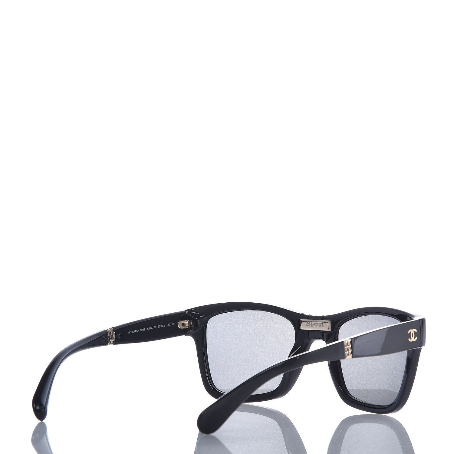 Chanel Nylon Metal Square Polarized Folding Sunglasses 6053 Black 4 of 10