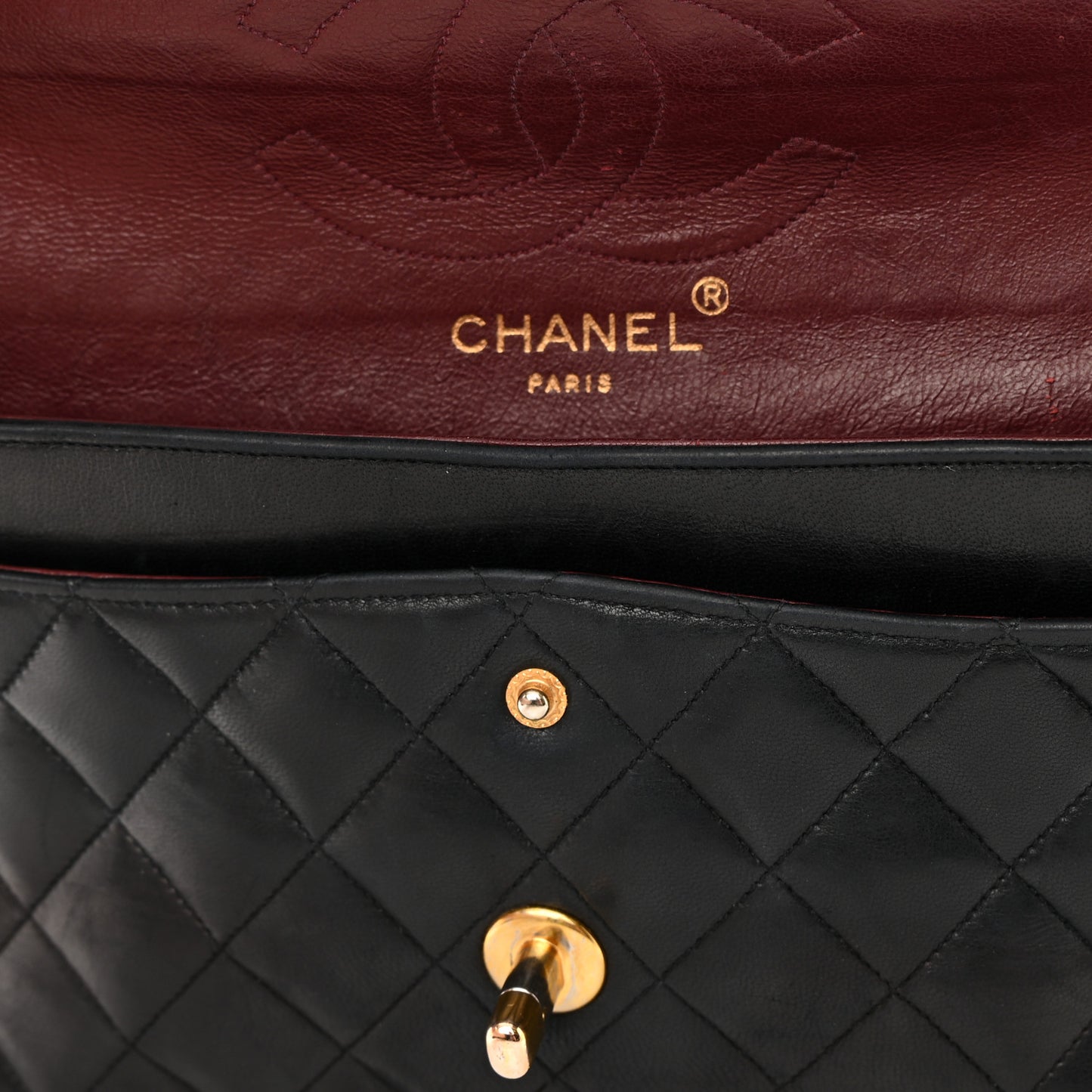 Lambskin Quilted Medium Double Flap Black