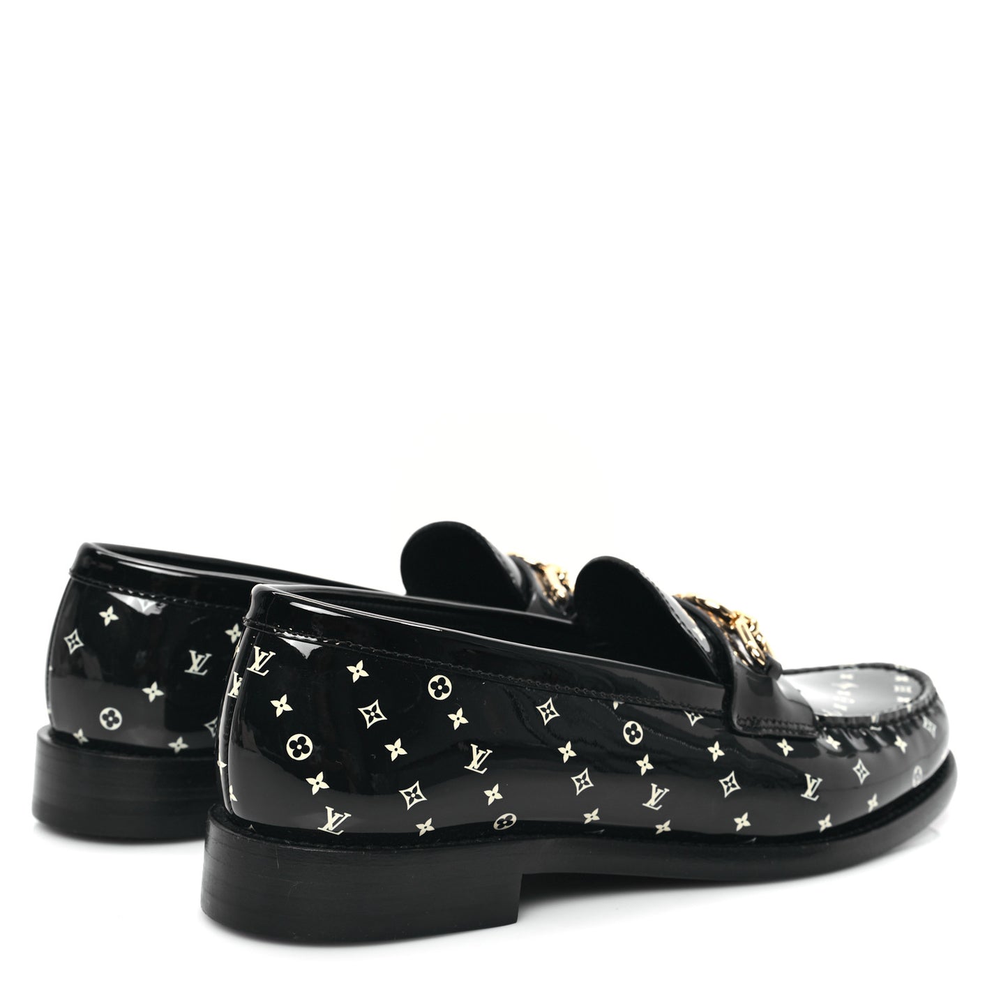 Patent Calfskin Monogram Chess Flat Loafer 37.5 Black