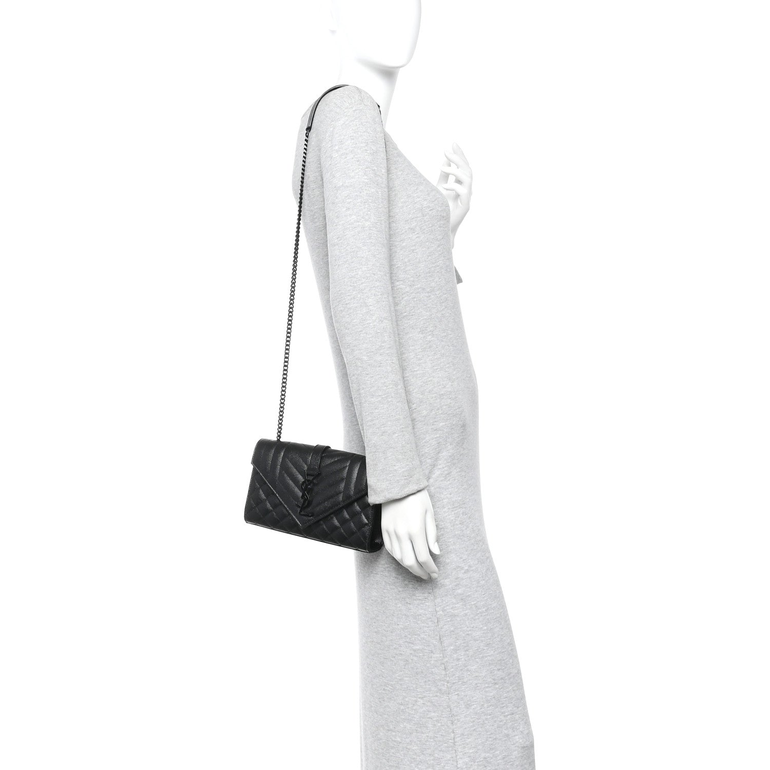 Saint Laurent Grain De Poudre Textured Mixed Matelasse Triquilt Small Monogram Monochrome Satchel Black 2 of 9