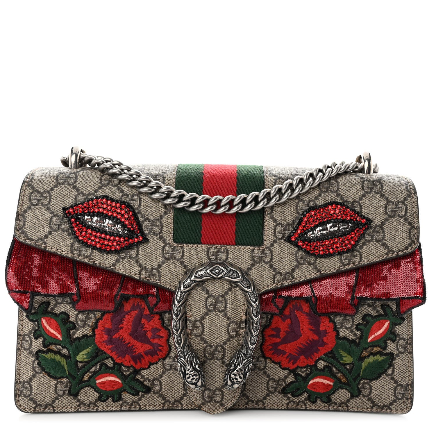 Gucci GG Supreme Monogram Web Floral Embroidered Small Dionysus Shoulder Bag 1 of 12