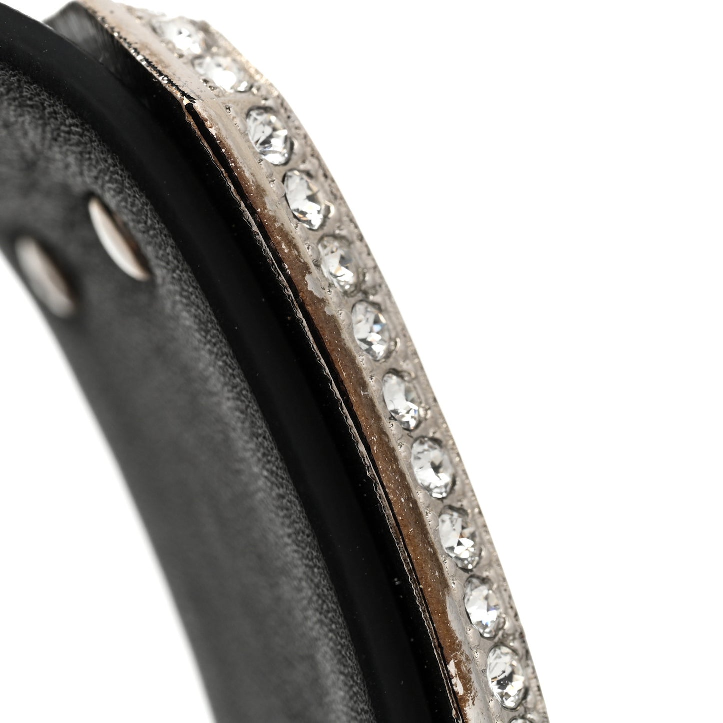Calfskin Crystal CC Cuff Bracelet M Black